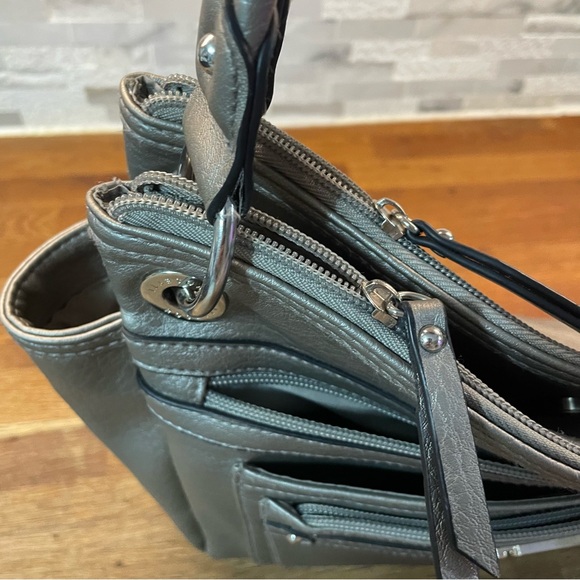 Rosetti Silver Metallic Satchel Shoulder Bag Faux Leather Braided Straps - Picture 12 of 14